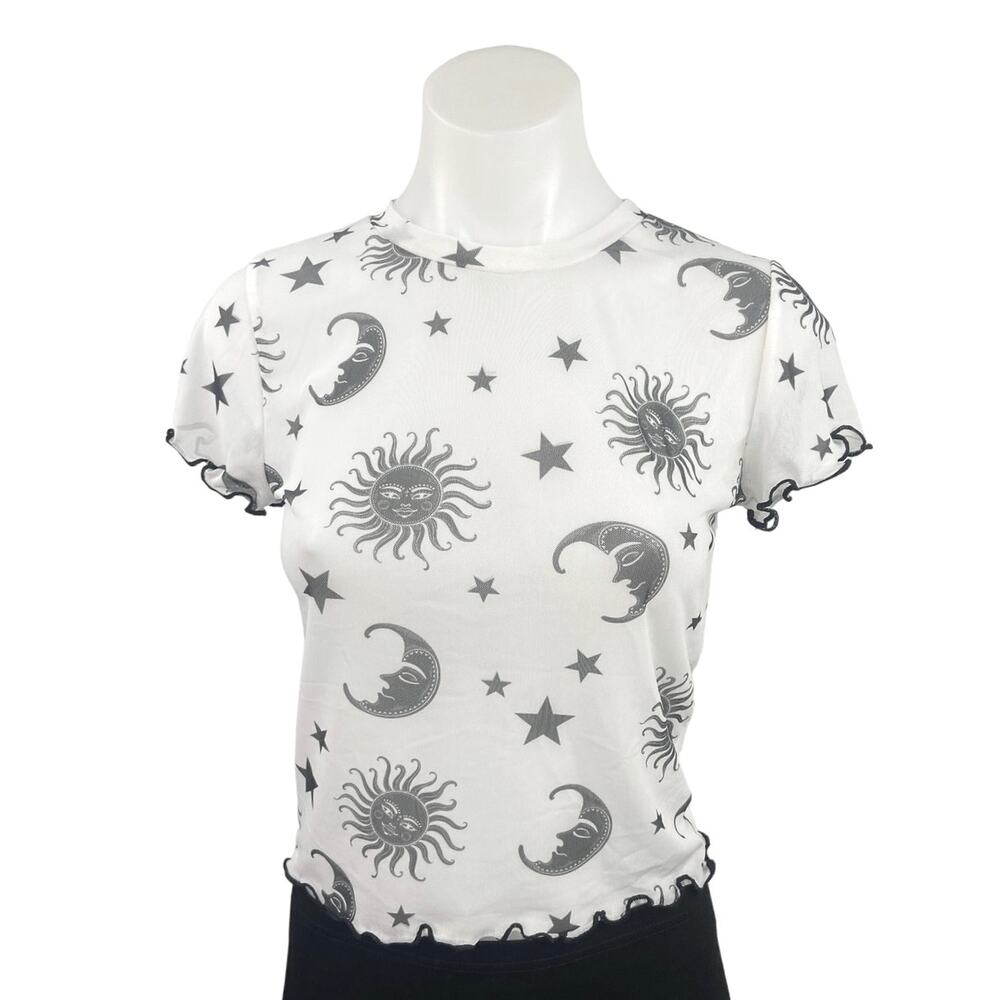 Women's White Sun & Moon Graphic Short Sleeve Tee